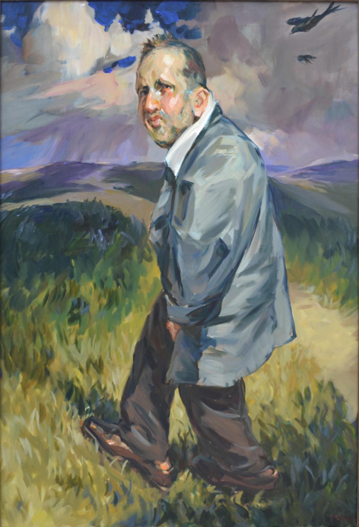 Figurative Painting de Janusz Szpyt - Va a llover - Retrato Contemporáneo Pintura al Óleo, Realista