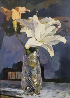 Lilies. Floral still life acrylic painting, Classic, Realistic, Polish artist