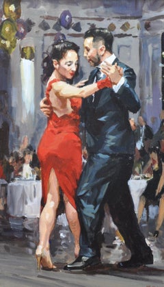 Tango - Peinture à l'huile contemporaine d'un portrait réaliste, artiste polonais