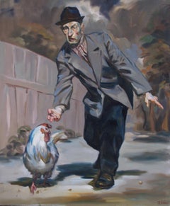 The hen-catcher - Contemporary Portrait Oil Painting, Realistic