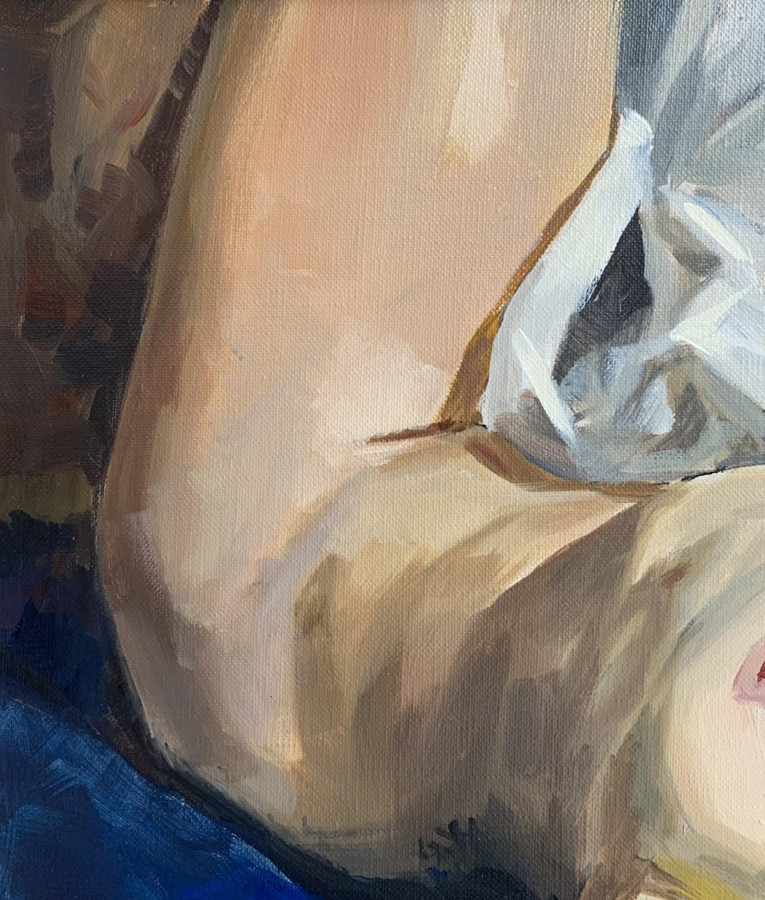 Peinture à l'huile réaliste d'un portrait de femme nue, Upside down, artiste polonais - Painting de Janusz Szpyt