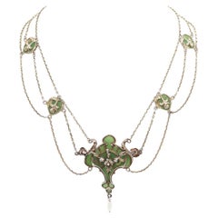 Janvier Quercia Collar Art Nouveau plique-a-jour esmalte