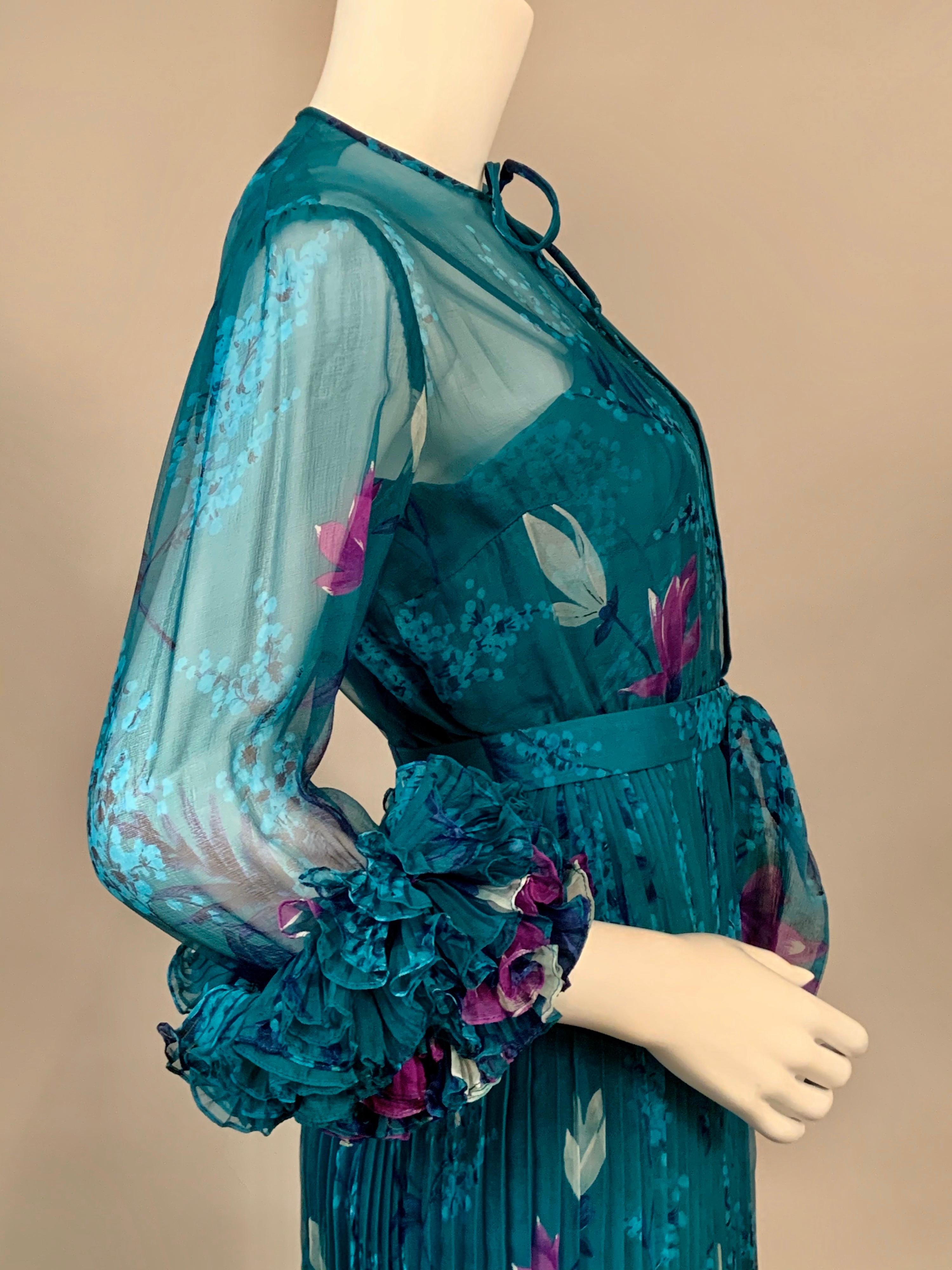Women's Jany de Saint Orens French Silk Chiffon Dress and Slip with Ruffles and Pleats
