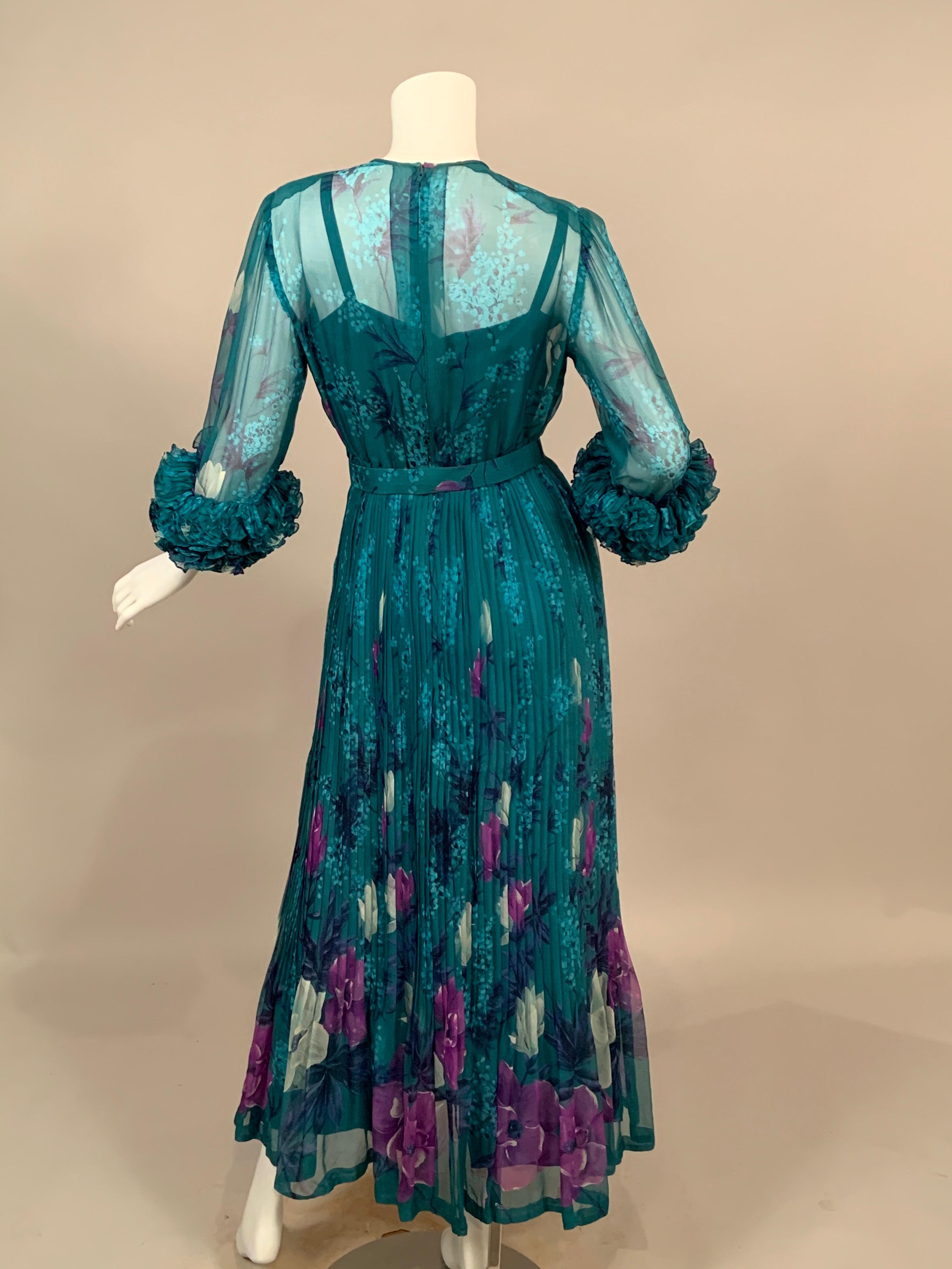 Jany de Saint Orens French Silk Chiffon Dress and Slip with Ruffles and Pleats 1