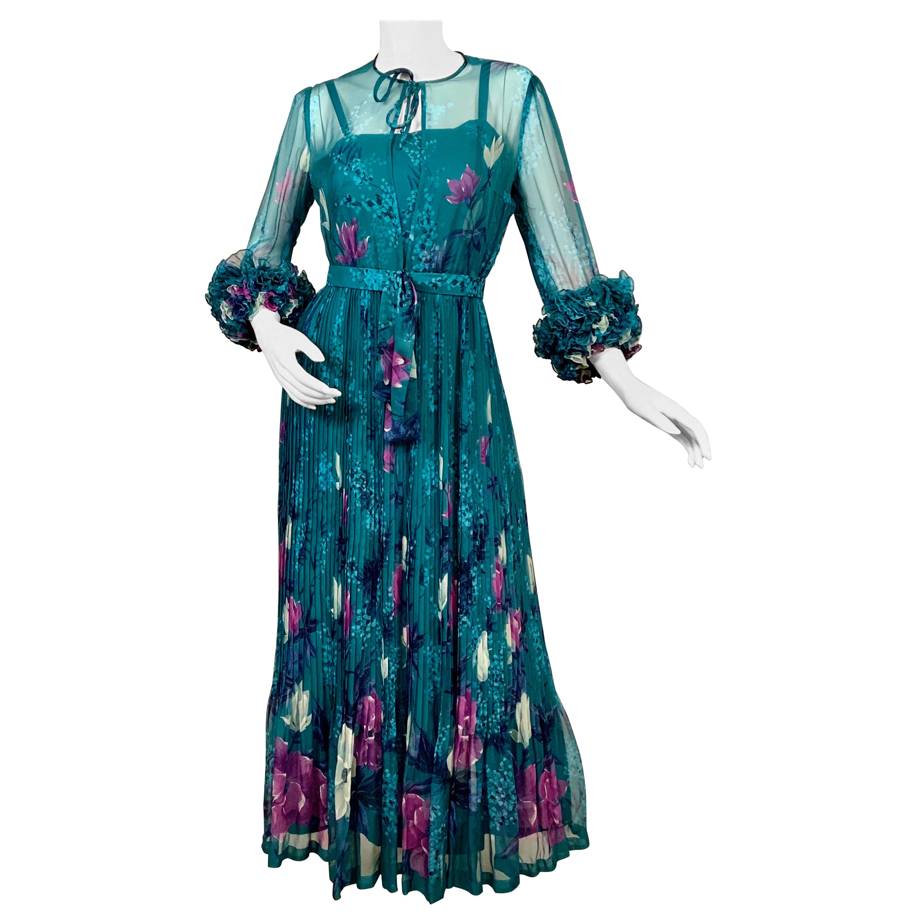 Jany de Saint Orens French Silk Chiffon Dress and Slip with Ruffles and Pleats
