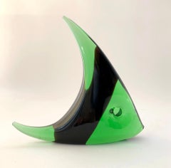 1950s Italian Modernist Green Glass Fish Sculpture