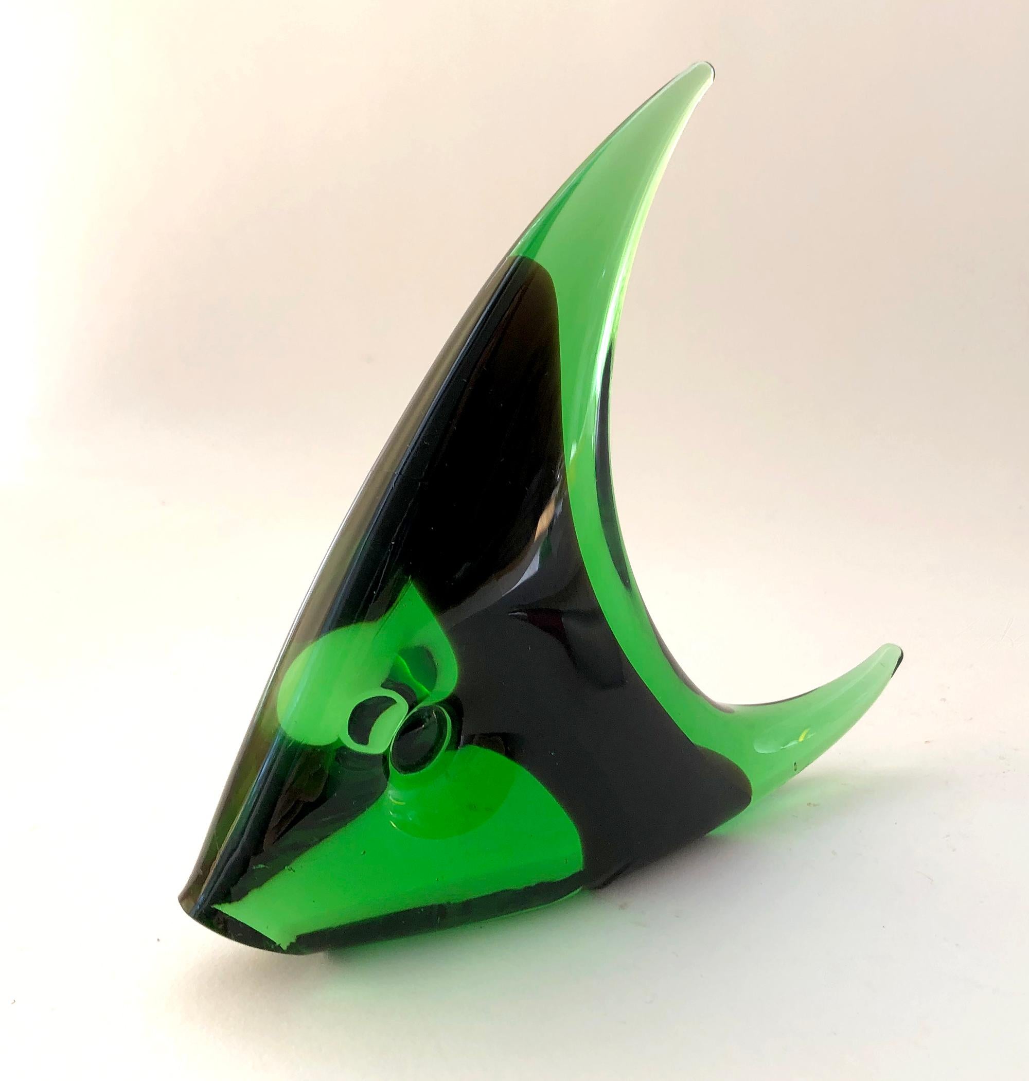 Mid-20th Century 1950s Italian Modernist Green Glass Fish Sculpture  For Sale