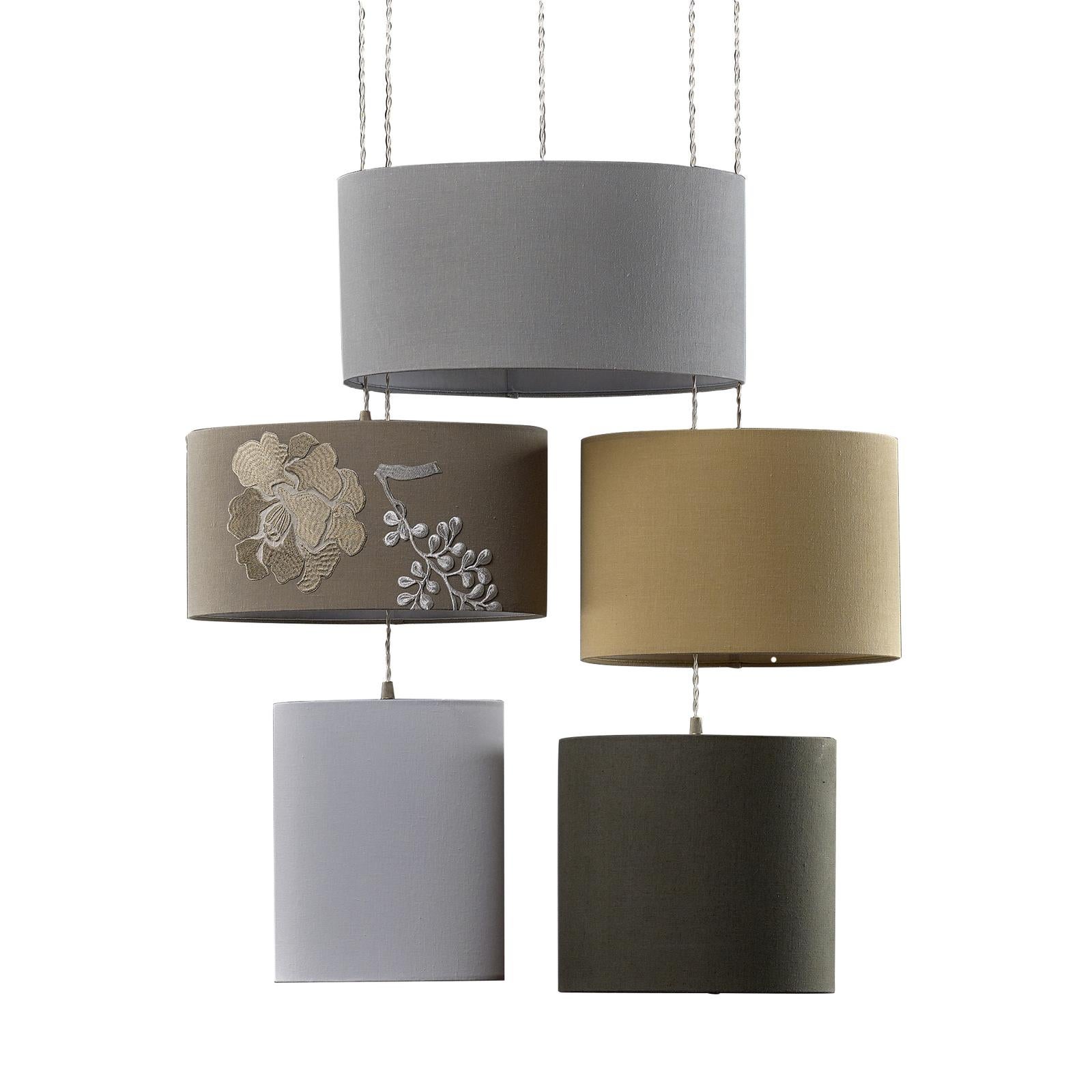 Italian Jap Ovale Five-Light Pendant Lamp