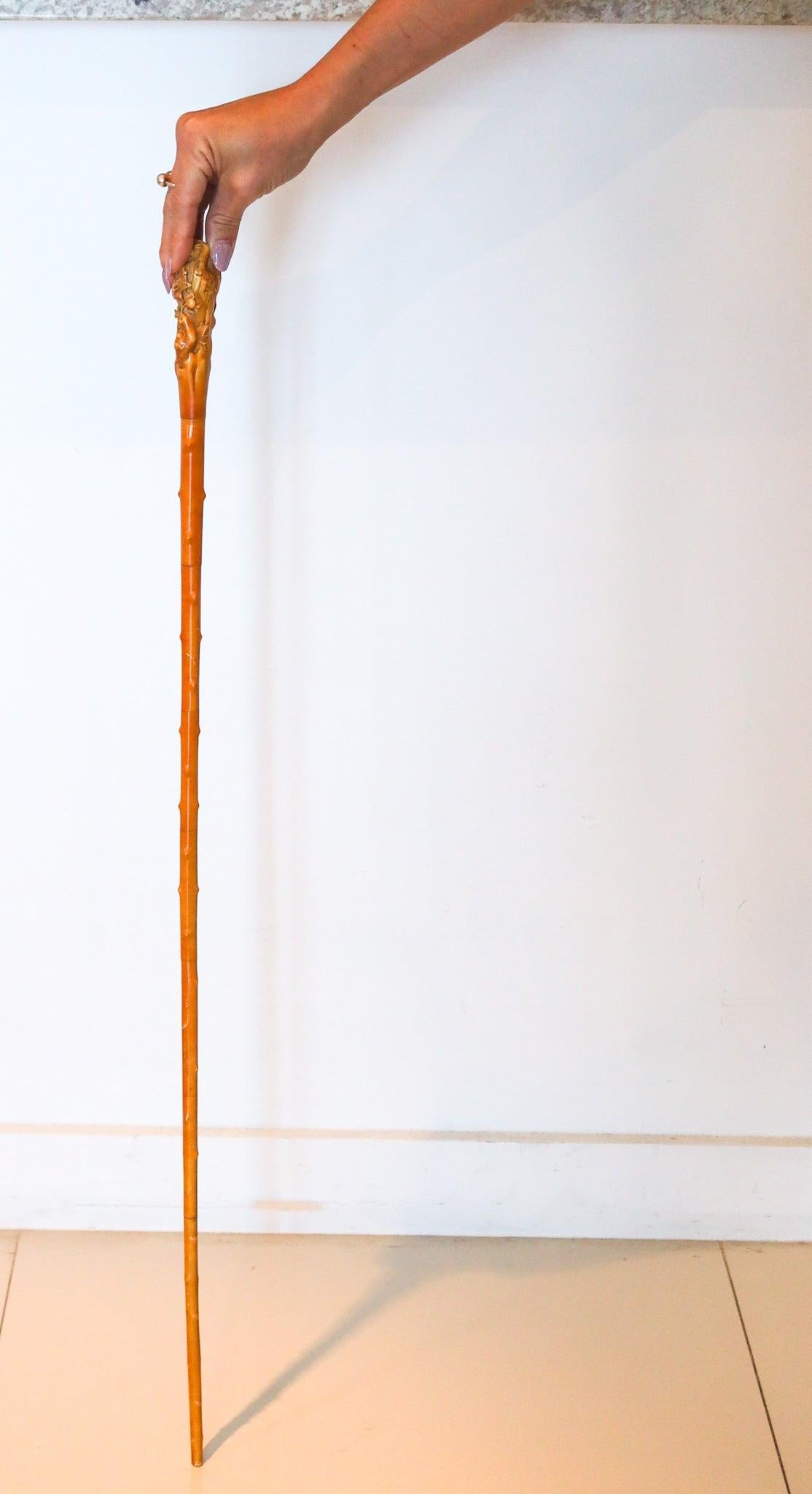 Late 19th Century JAPAN 1880 Meiji Highly Detailed Walking Cane With Monkeys In a Bamboo Forest For Sale