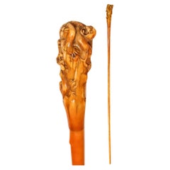 JAPAN 1880 Meiji Highly Detailed Walking Cane With Monkeys In a Bamboo Forest