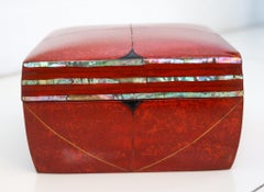 JAPAN 1880 Meiji Period Tebako Box In Red Lacquered Wood With Abalone Inlaid