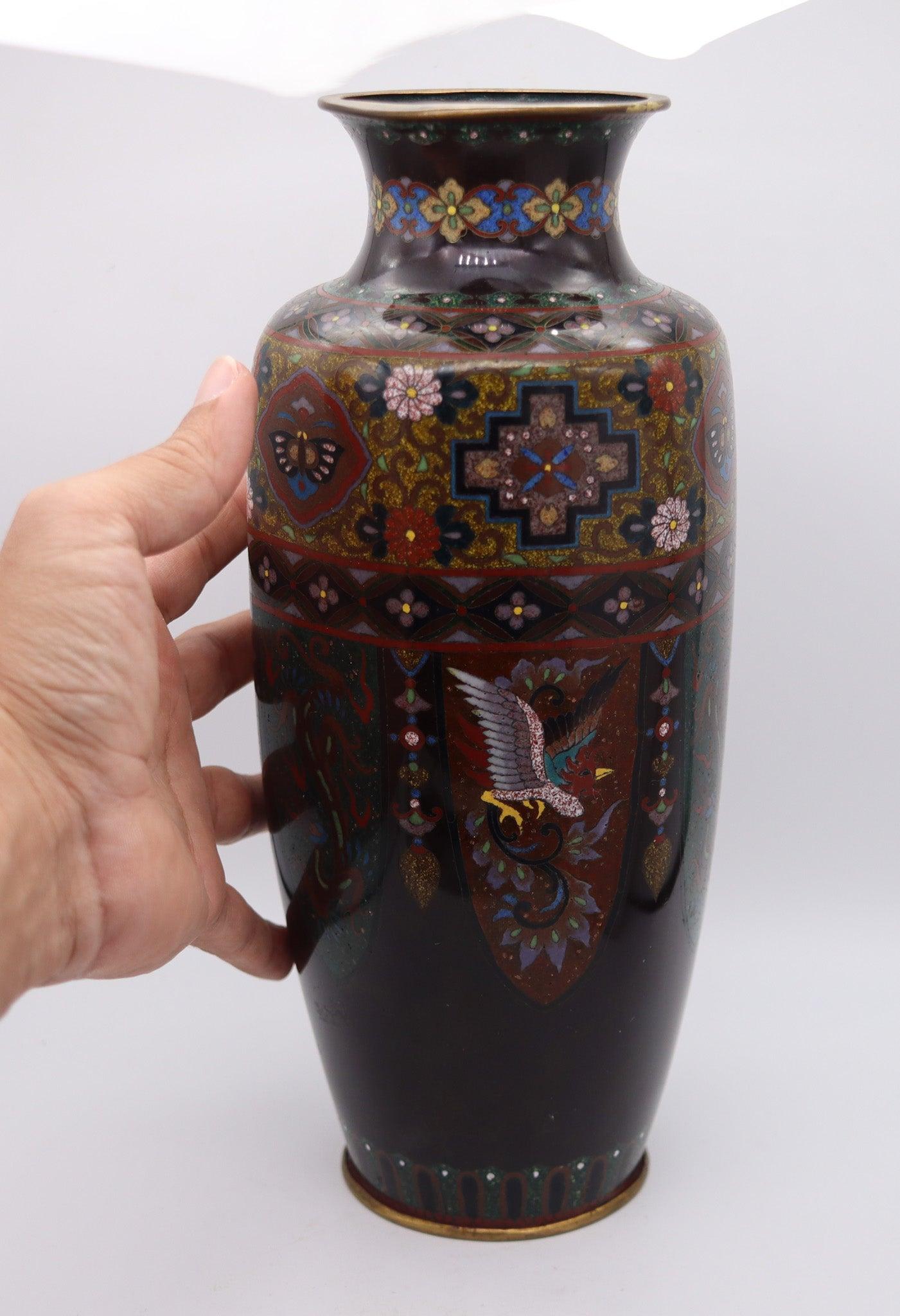 Late 19th Century JAPAN 1890-1900 Meiji Period Decorative Six-sided Vase In Cloisonné Enamel For Sale