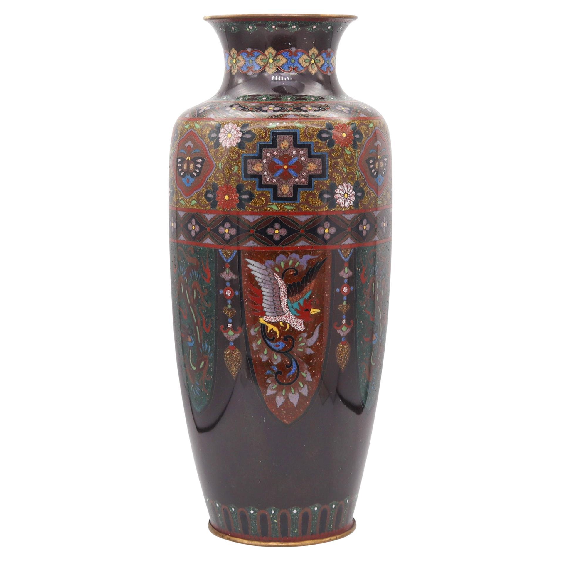 JAPAN 1890-1900 Meiji Period Decorative Six-sided Vase In Cloisonné Enamel For Sale