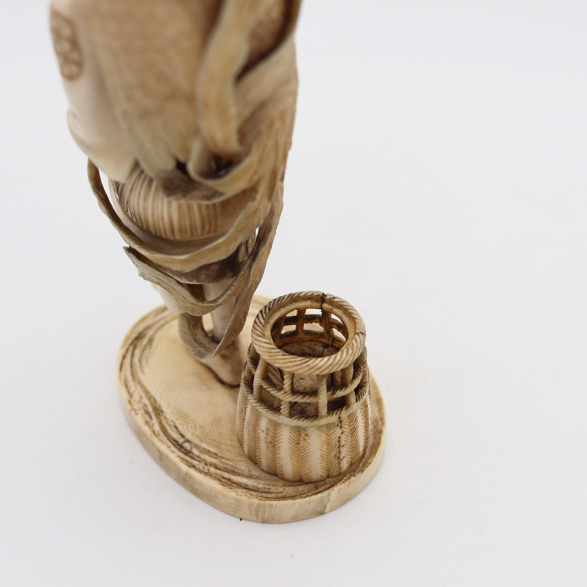 JAPAN 1890 Meiji Okimono Sculpture of a Farmer-Hunter Carved In Ivory 2