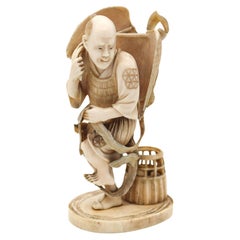 Sculpture Meiji Okimono d'un fermier-unter sculptée en ivoire, 1890