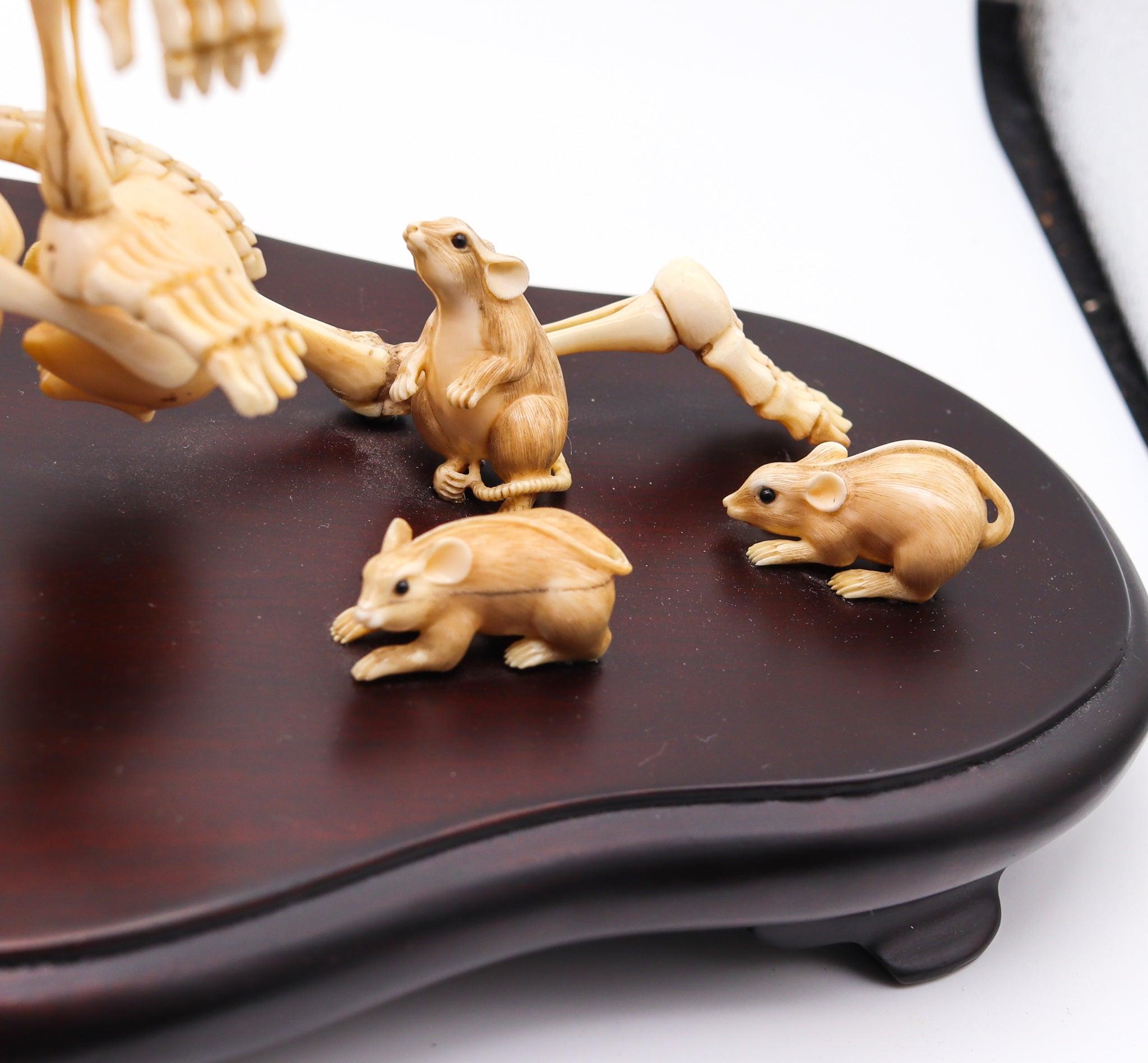JAPAN 1890 Meiji Period Okimono Sculpture With A Group Of Skeletons Playing For Sale 2