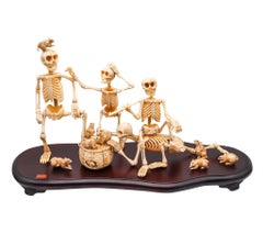 JAPAN 1890 Meiji Period Okimono Sculpture With A Group Of Skeletons Playing