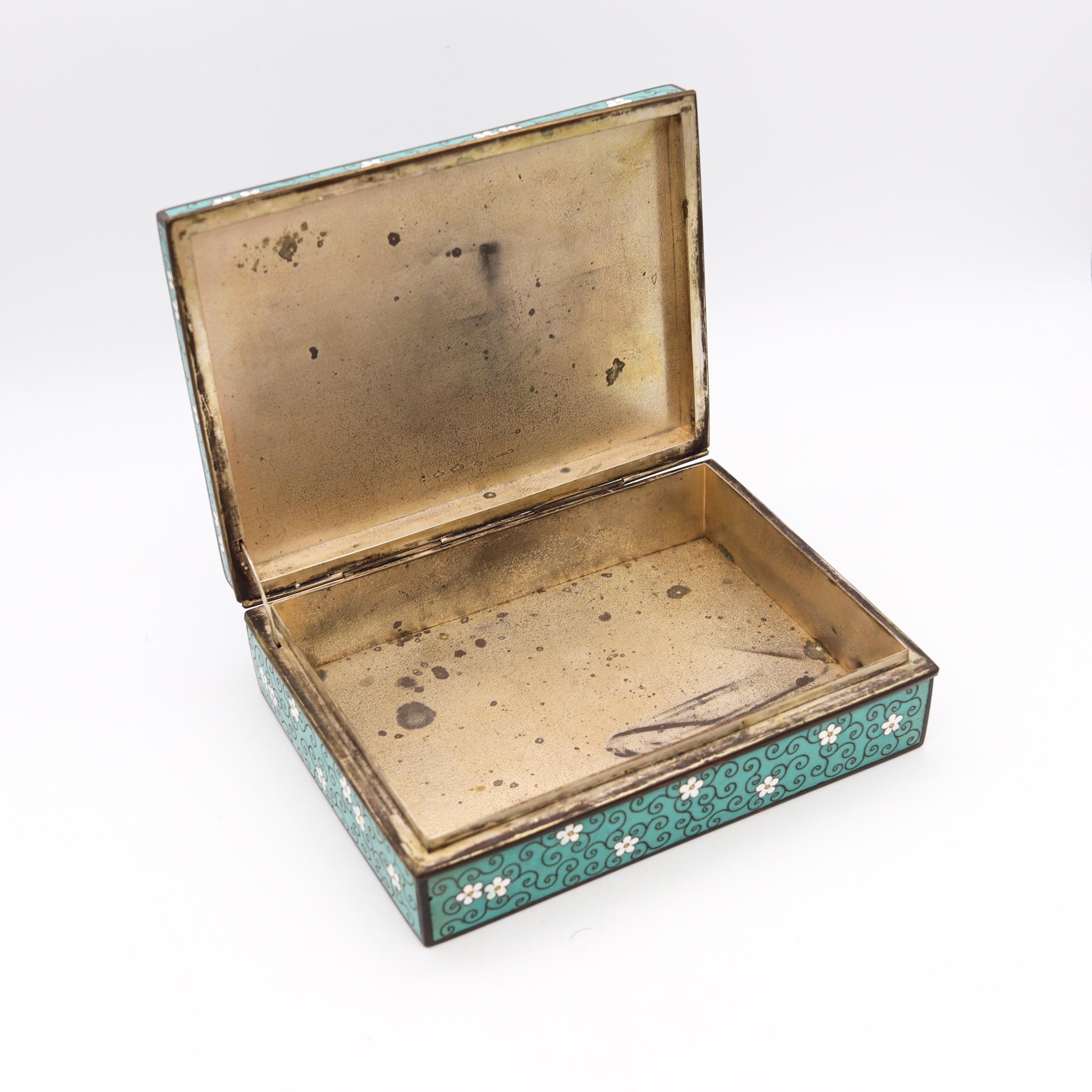 Late 19th Century Japan 1890 Meiji Period Rectangular Bronze Box with Colorful Enamel Cloisonne