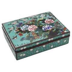 Japan 1890 Meiji Period Rectangular Bronze Box with Colorful Enamel Cloisonne