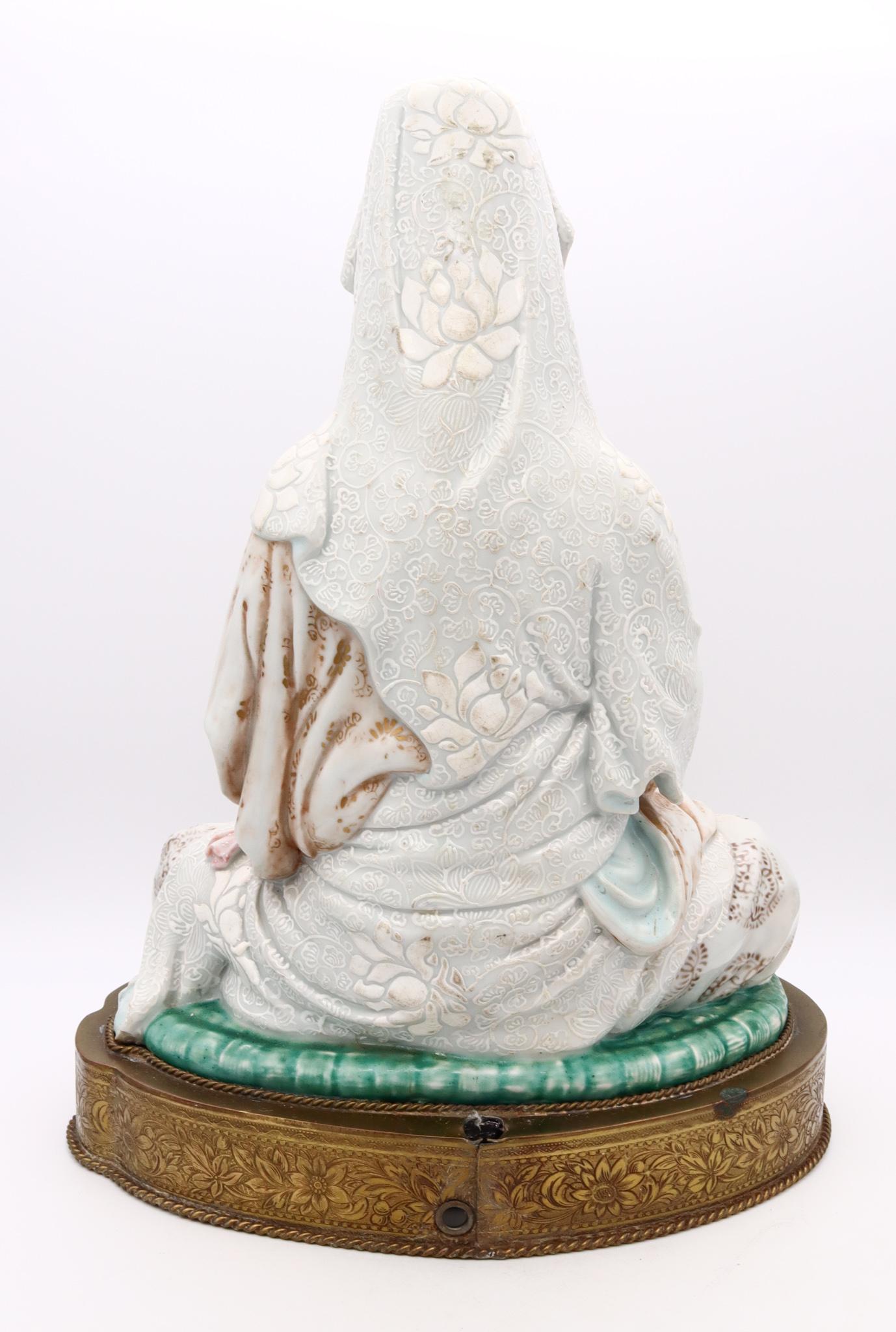 Japanese Japan 1890 Meiji Period Seated Figure of Quan Yin in Enamelled White Porcelain