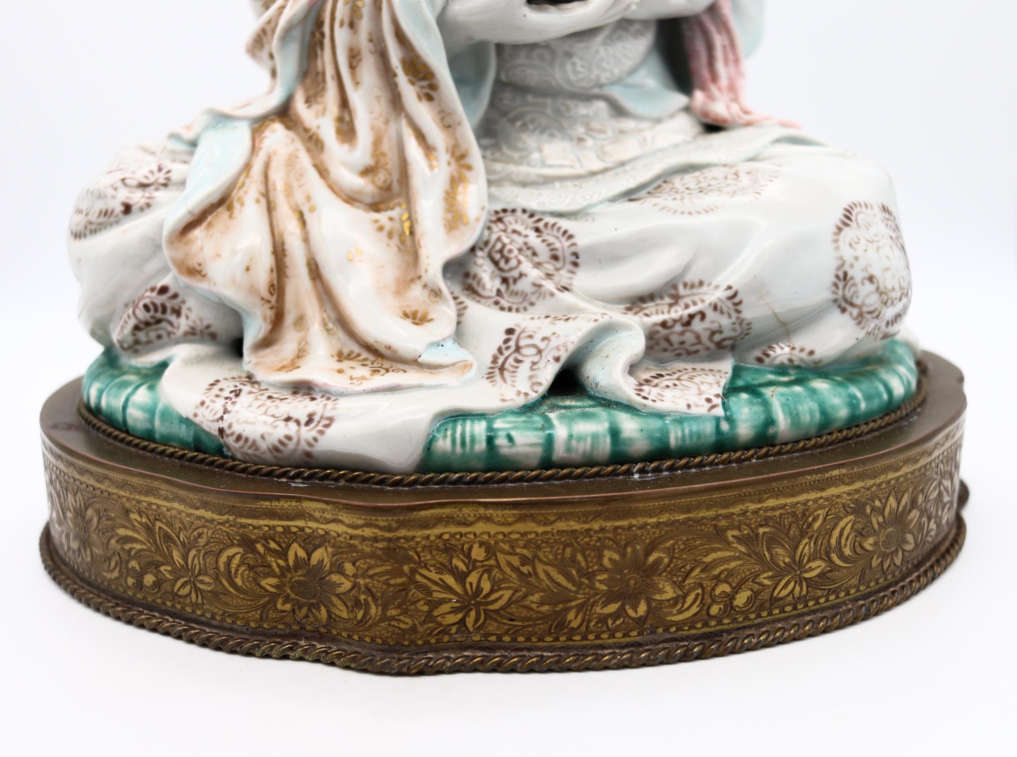 Late 19th Century Japan 1890 Meiji Period Seated Figure of Quan Yin in Enamelled White Porcelain