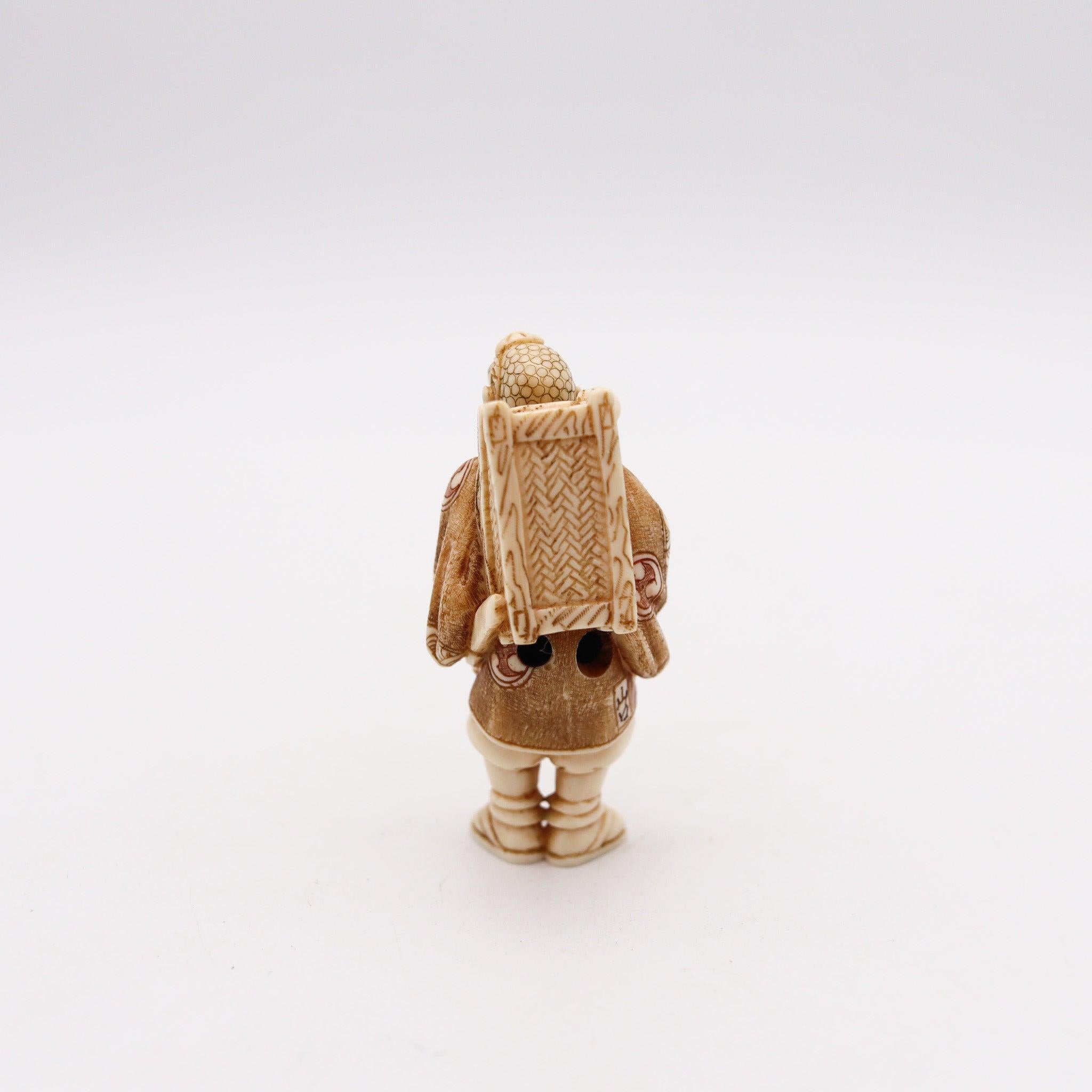 Japanese Meiji period netsuke. of a Yamabushi.

This is an exceedingly beautiful and intricate carved netsuke, created during the imperial Japan in the Meiji period, back in he 1890. The netsuke has been carefully carved in ivory and decorated with