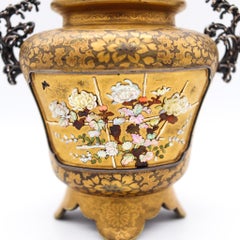 Japan 1890 Meiji Shibayama Round Urn in Gilded Wood and Sterling Silver