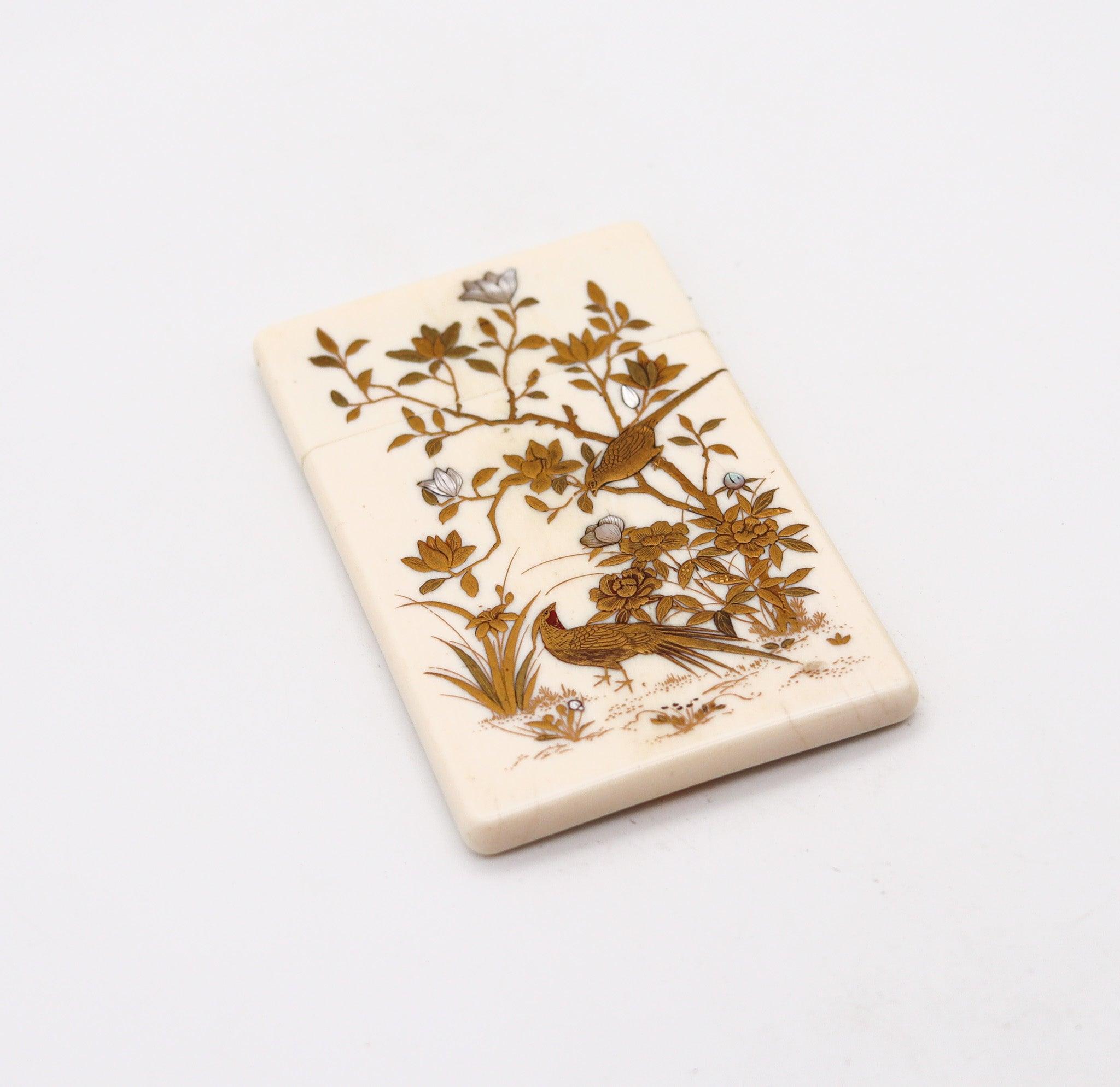 Meiji JAPAN 1890 Shibayama Carved Cards Holder In With Genuine Gemstones For Sale