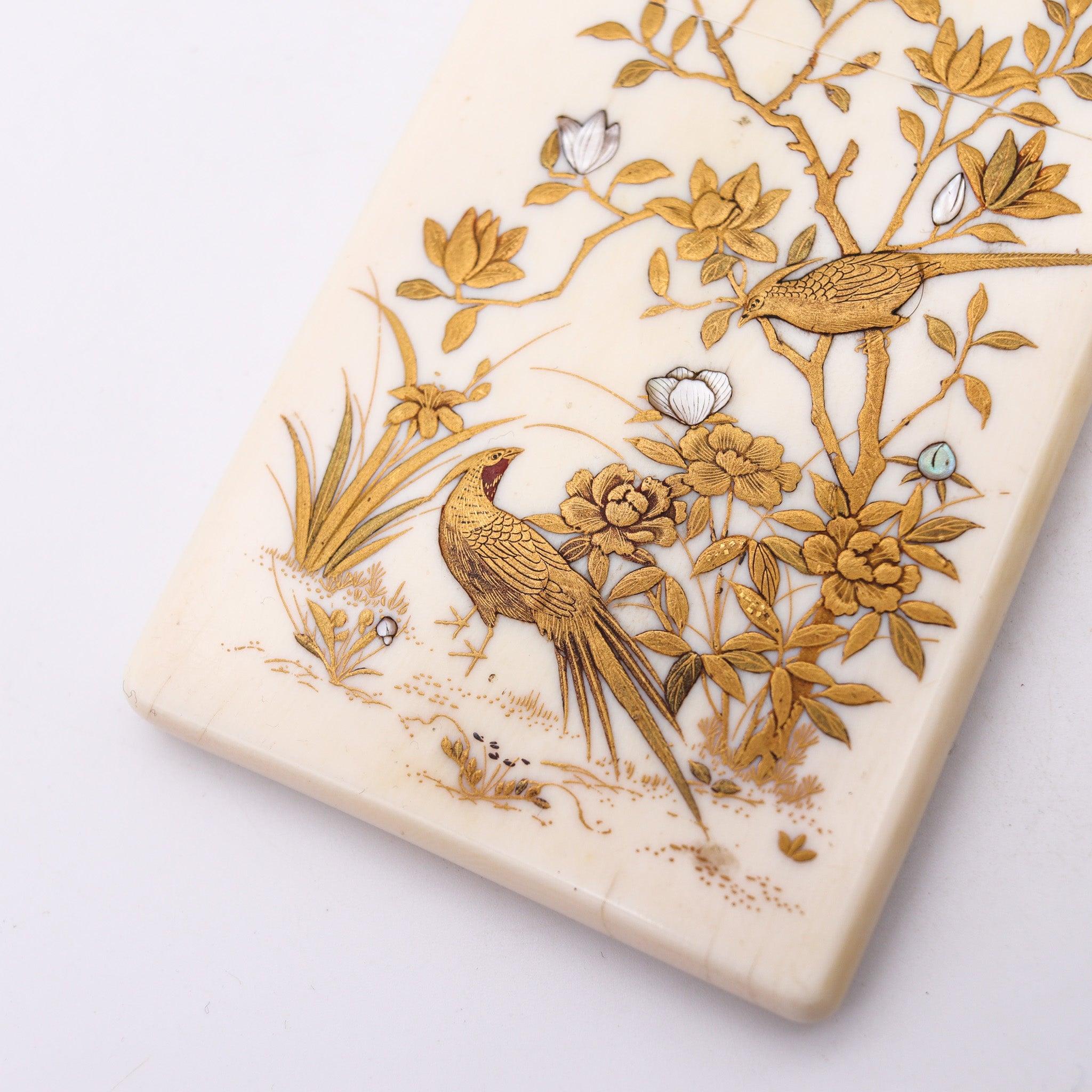 Late 19th Century JAPAN 1890 Shibayama Carved Cards Holder In With Genuine Gemstones For Sale