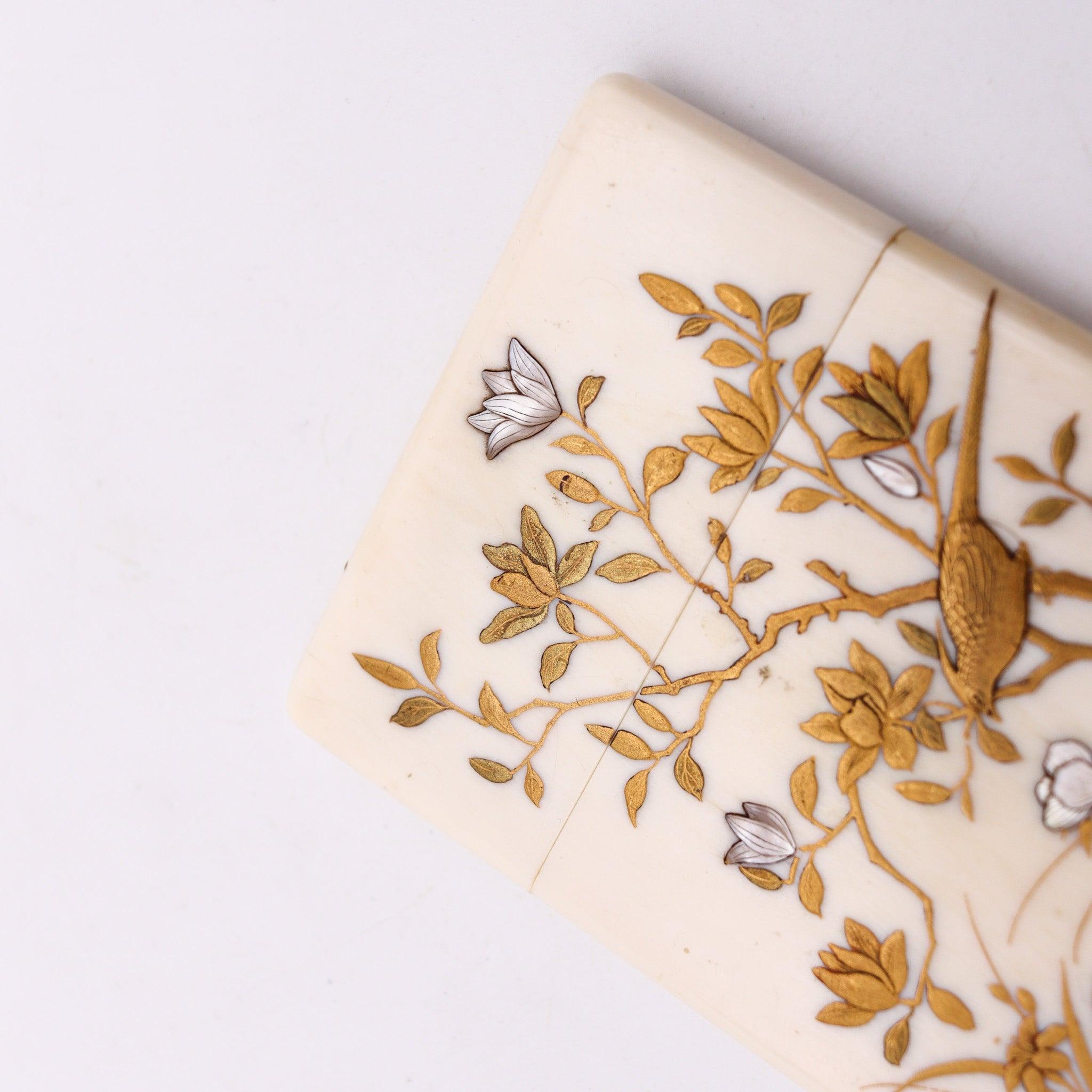 JAPAN 1890 Shibayama Carved Cards Holder In With Genuine Gemstones For Sale 1