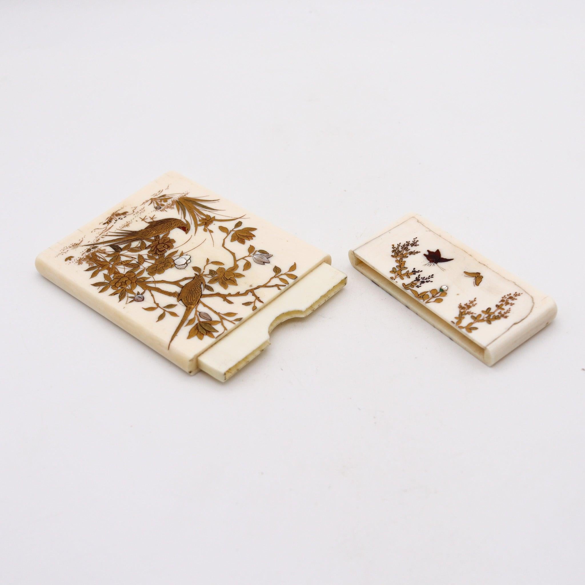 JAPAN 1890 Shibayama Carved Cards Holder In With Genuine Gemstones For Sale 2