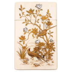 JAPON 1890 Shibayama Porte-cartes sculpté avec pierres précieuses authentiques