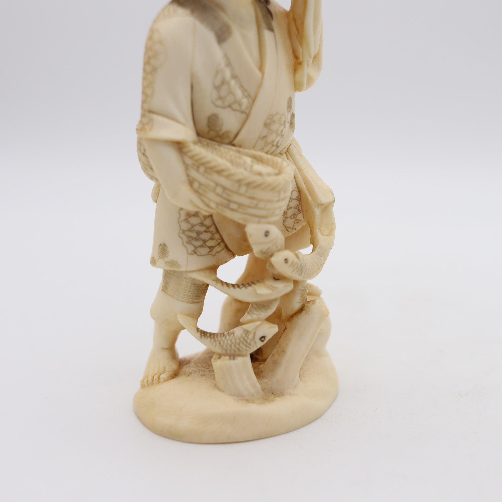 Late 19th Century JAPAN 1895 Meiji Okimono Sculpture of a Daikoku Carved In Ivory