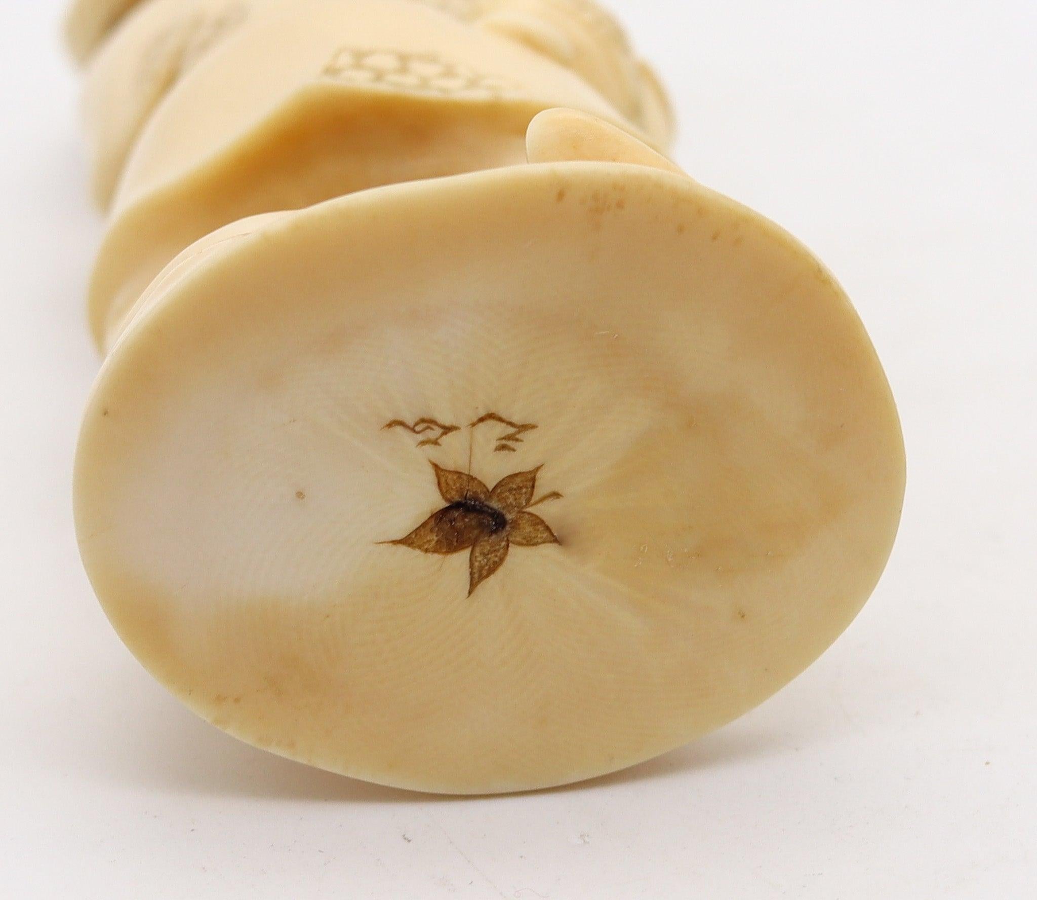 JAPAN 1895 Meiji Okimono Sculpture of a Daikoku Carved In Ivory 3