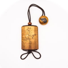 Japan 18th Century Edo Period Five Drawer Inro Lacquered Gilt Wood With Rooster