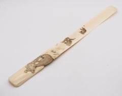 JAPAN 1900 Meiji Carved Letter Opener With Sculpted Monkeys