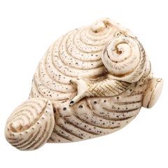 JAPAN 1900 Meiji Netsuke Carved Shell In Ivory With Snails