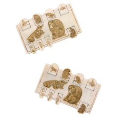 JAPAN 1900 Meiji Pair of Ivory Bezique Whist Game Counters With Monkeys