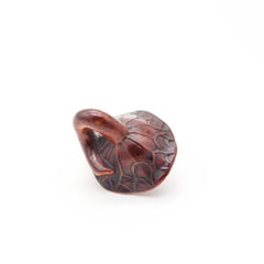 JAPAN 1900 Meiji Period Carved Wood Netsuke Of Frog Resting In A Lotus