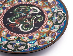 Japan 1900 Meiji Period Charger With A Dragon In Cloisonné Multicolor Enamel