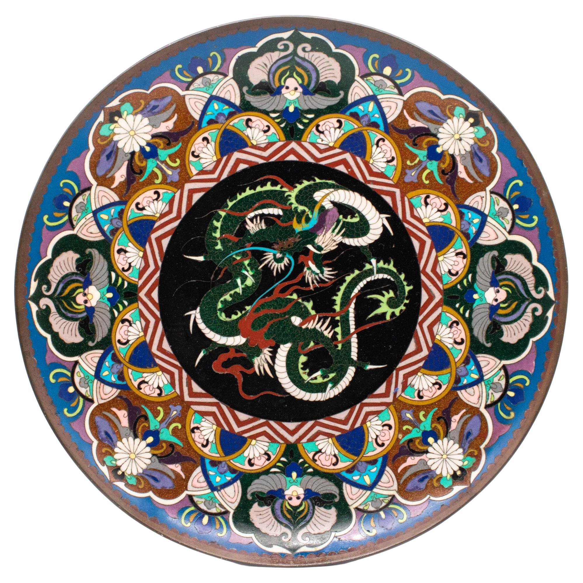 Japan 1900 Meiji Period Charger With A Dragon In Cloisonné Multicolor Enamel