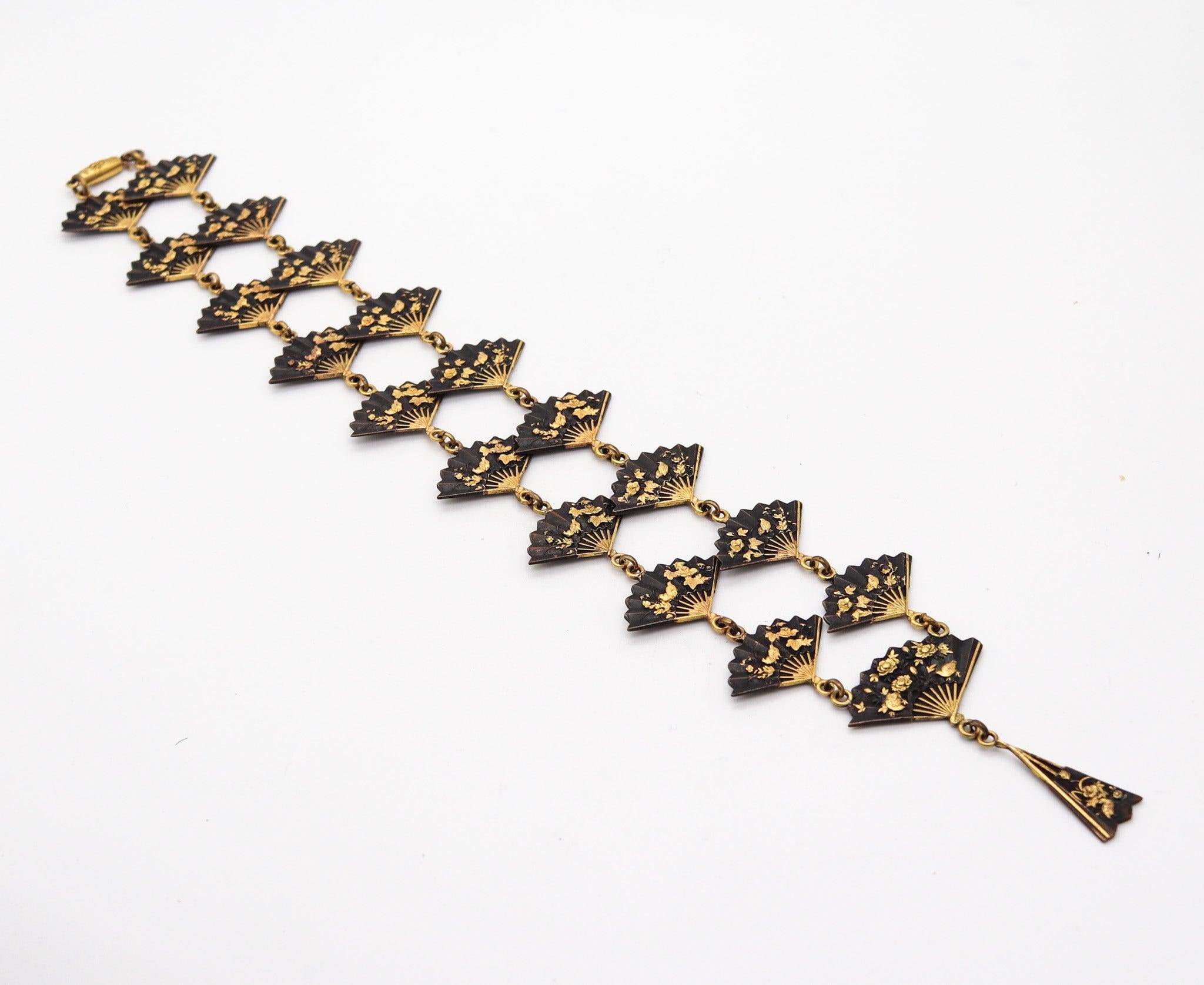 Women's JAPAN 1910 Meiji Menuki Necklace With Shakudo In 14Kt Gold 24Kt Gold & Bronze For Sale