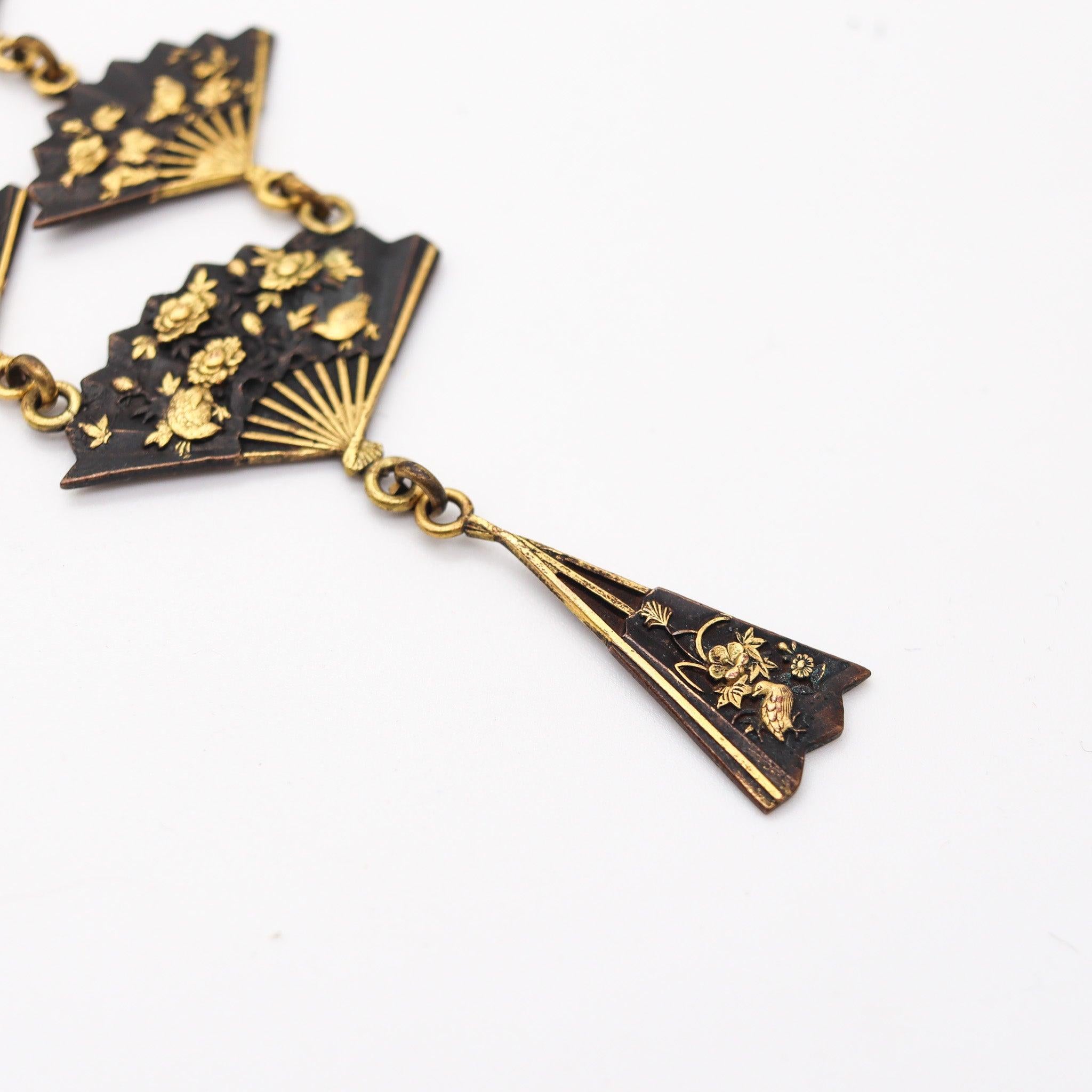 JAPAN 1910 Meiji Menuki Necklace With Shakudo In 14Kt Gold 24Kt Gold & Bronze For Sale 2