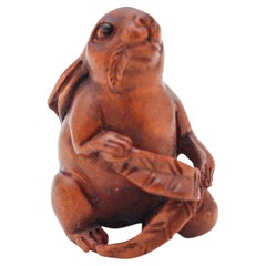 JAPAN 1920 Taisho Period Rabbit Ojime Carved In Precious Wood & Onyx JAPAN 1920 Taisho Period Rabbit Ojime Carved In Precious Wood & Onyx