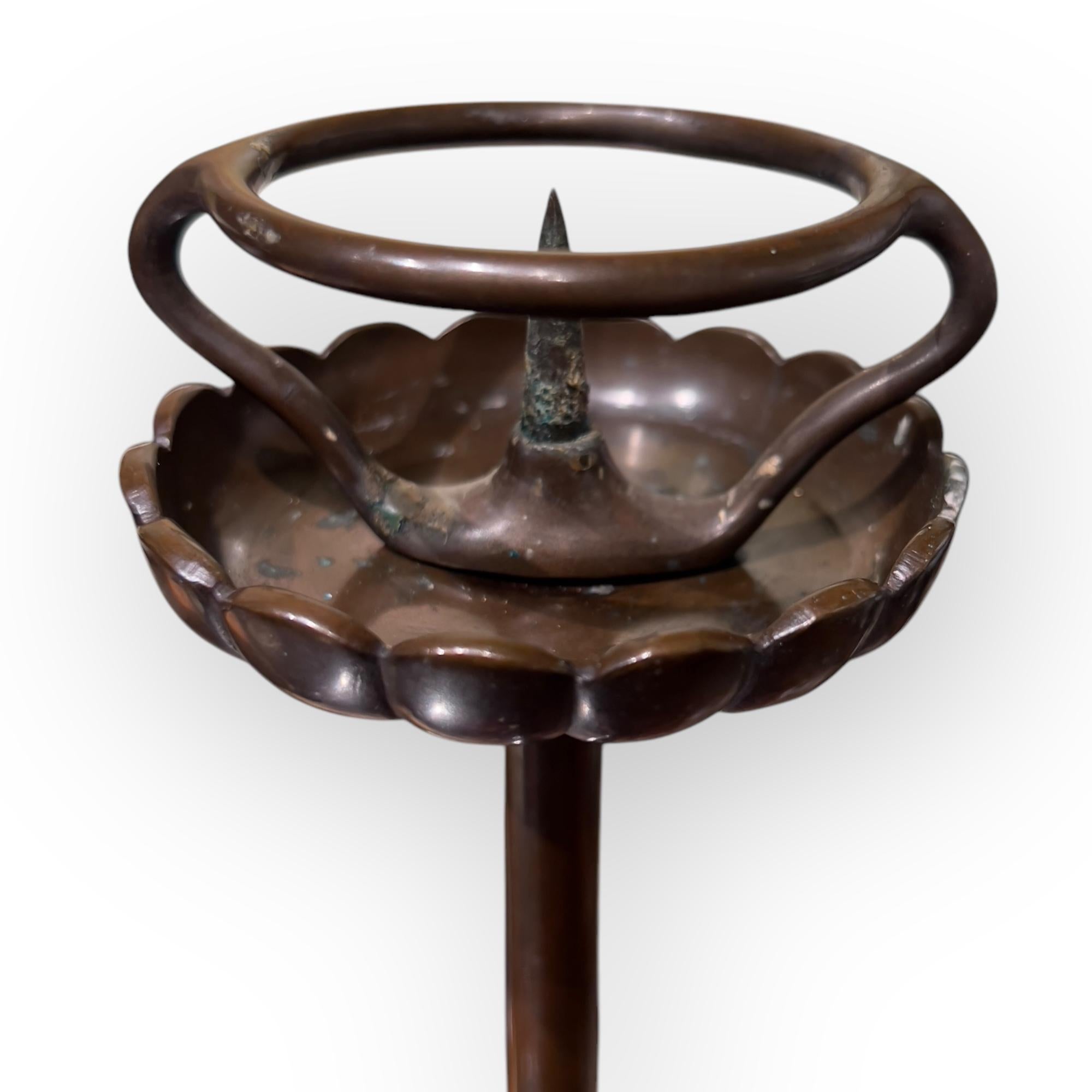 19th Century Japan, 19th pair of Japanese bronze Chrysanthemum Shokudai candle holders