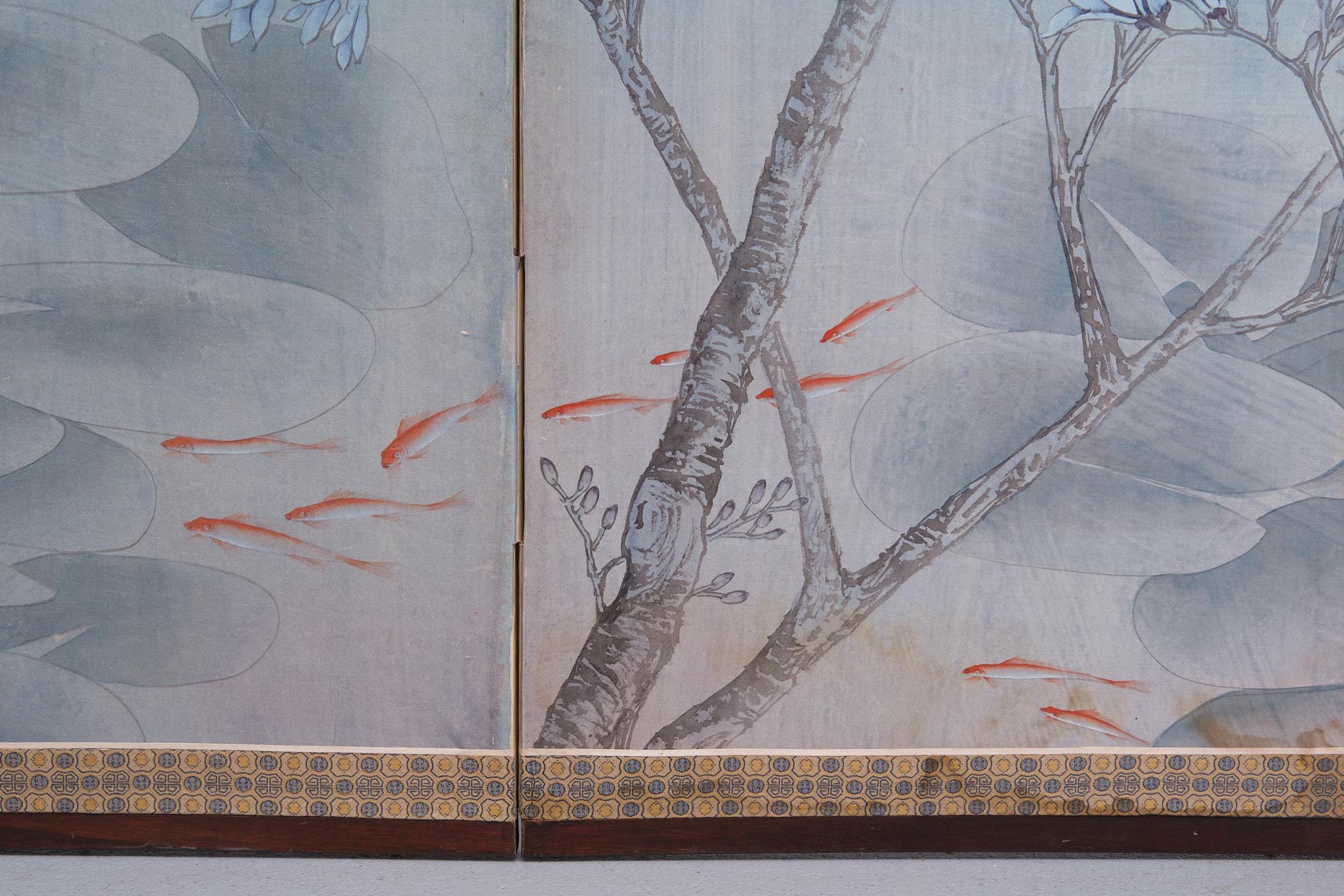 Mid-20th Century Japan 4 piece panel room divider  ''underwater world''  1950s  For Sale