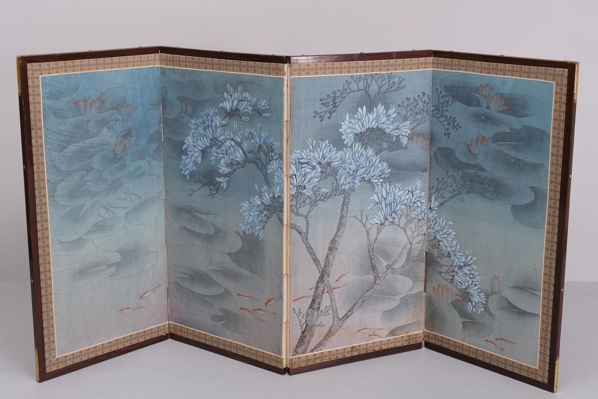 Paper Japan 4 piece panel room divider  ''underwater world''  1950s  For Sale