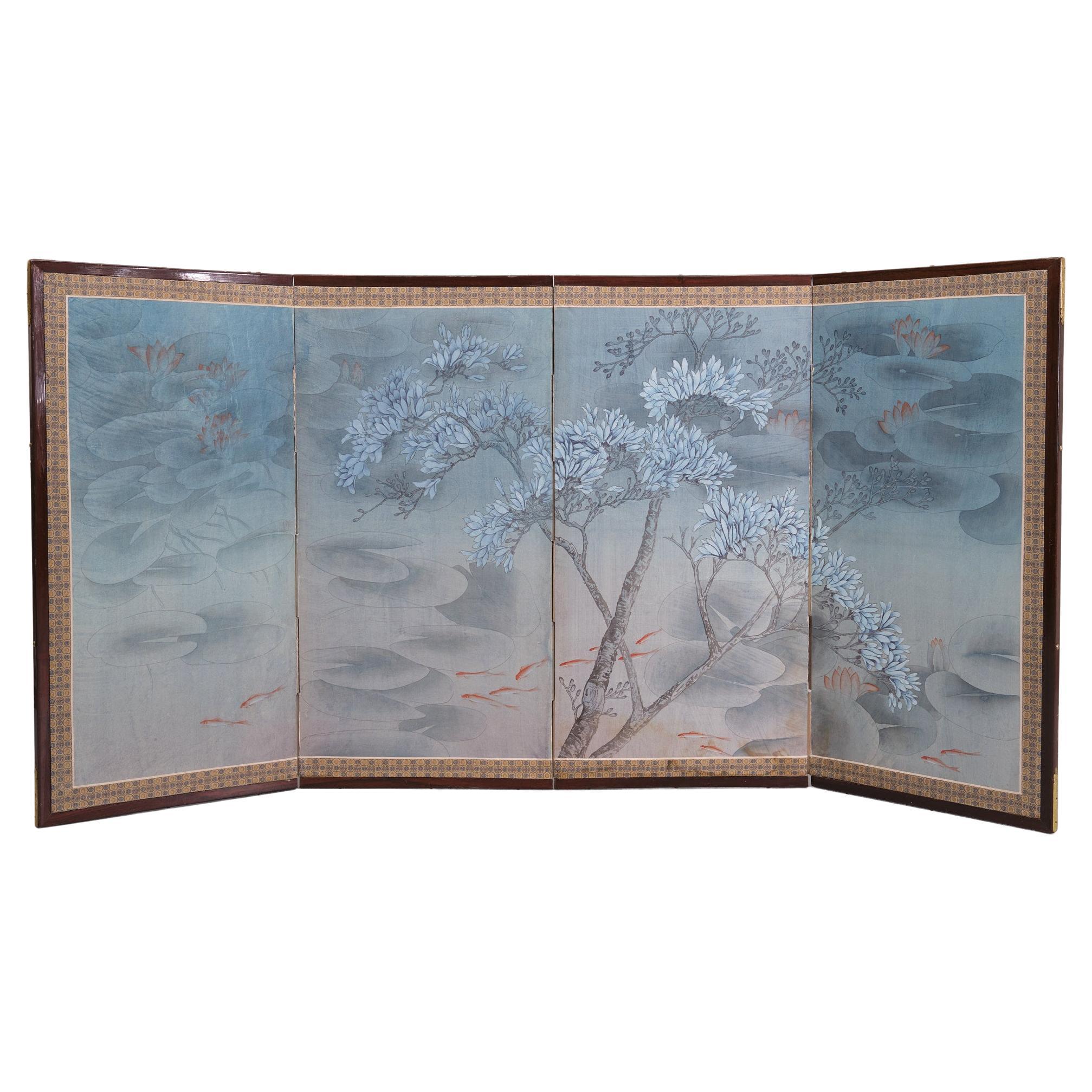 Japan 4 piece panel room divider  ''underwater world''  1950s  For Sale