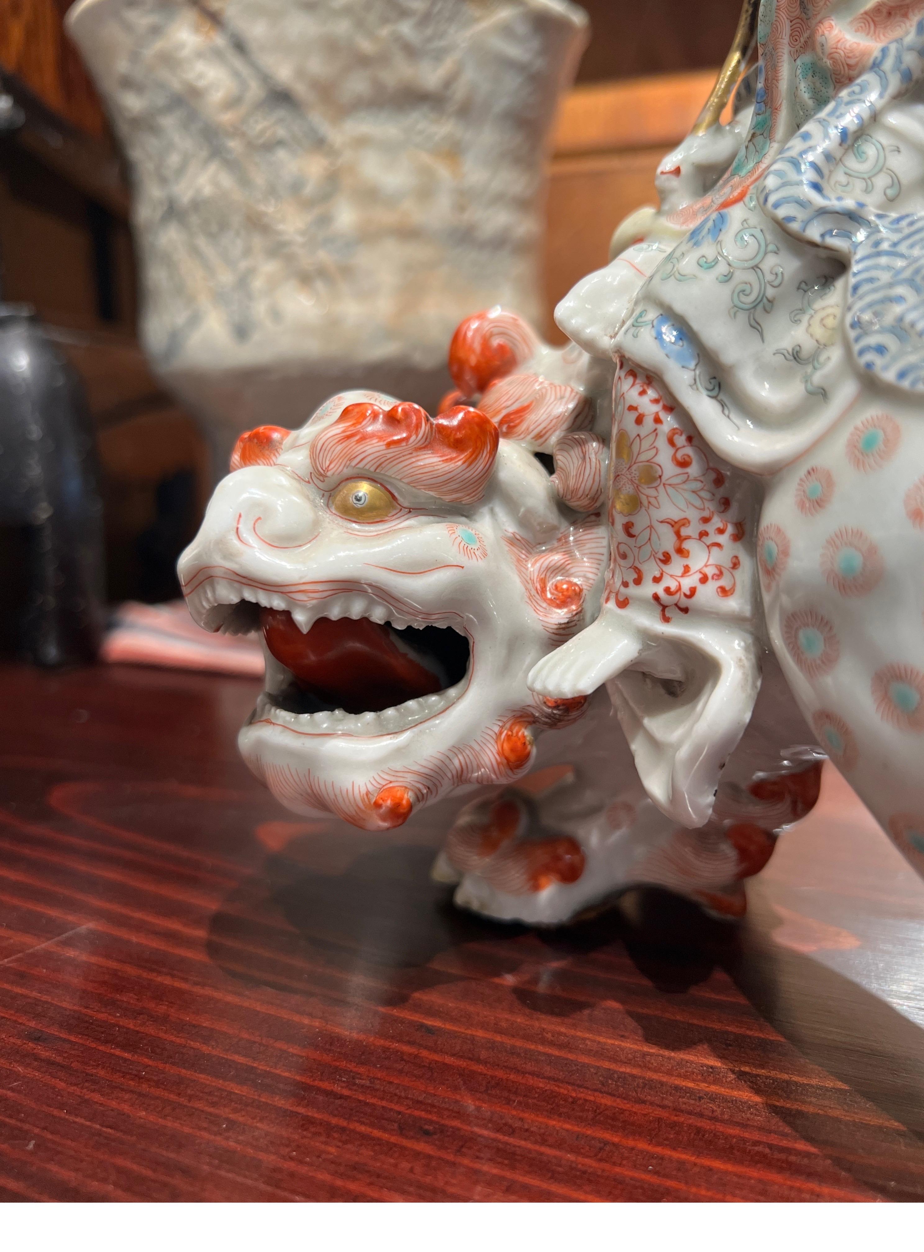 Japan, A rare Japanese Kutani figure of Kannon on a Foo Lion, Meiji Period, 19th For Sale 6