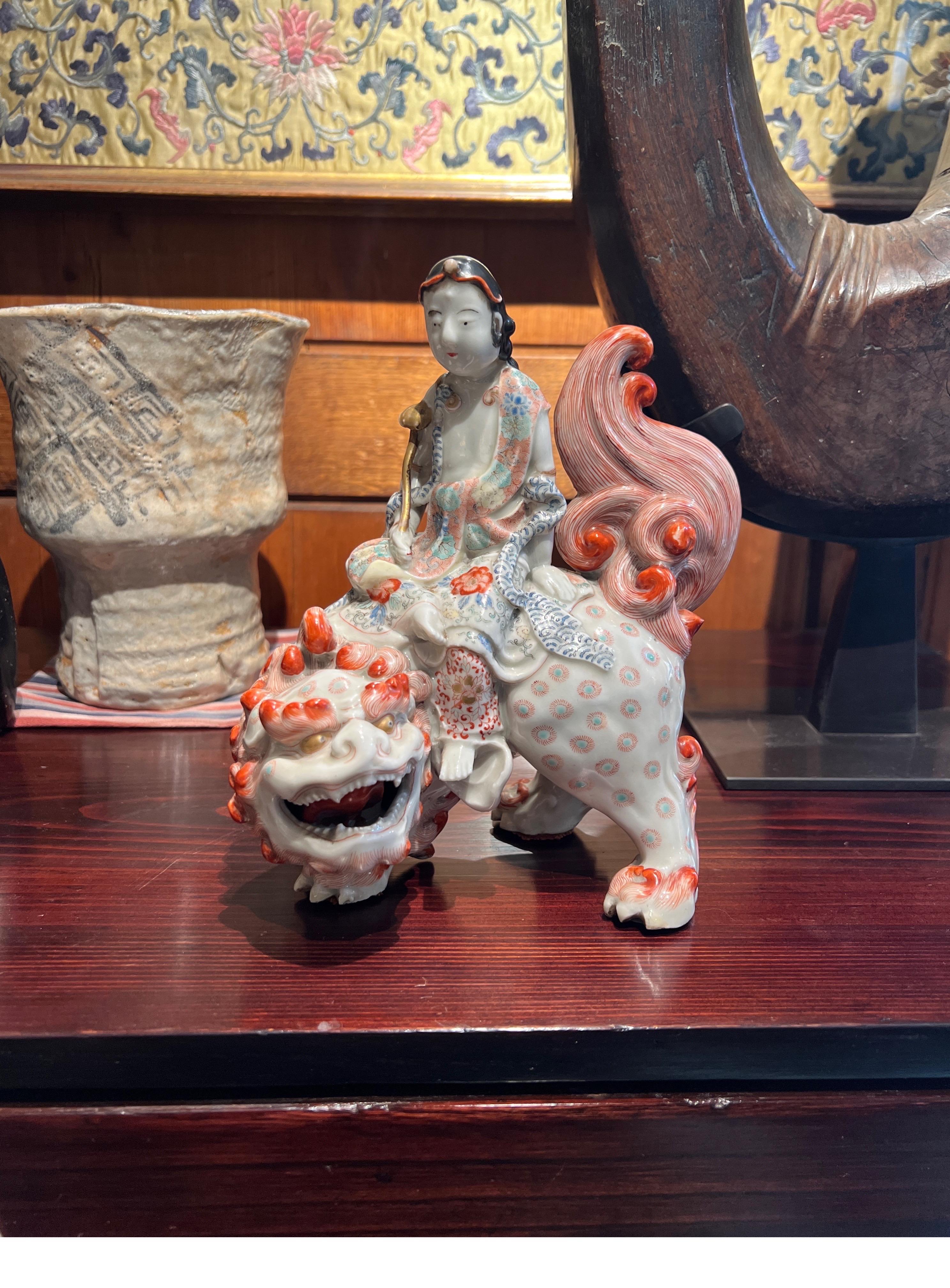 Japan, A rare Japanese Kutani figure of Kannon on a Foo Lion, Meiji Period, 19th For Sale 10